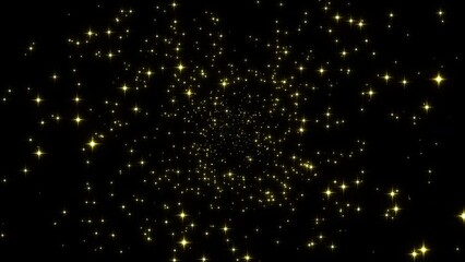 Wall Mural - Through golden sparkling glow particle Loop Animated background.	