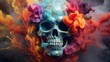 A skull with colorful smoke coming out of it