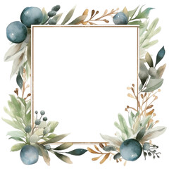 Poster - Winter foliage with watercolor splashes and a wooden frame