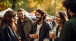 a group of friends enjoying their beer during a festival