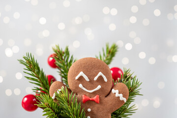 Wall Mural - Christmas gingerbread man cookie in cup