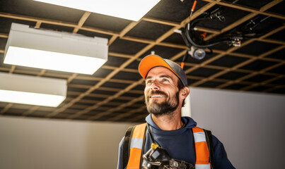 Wall Mural - Silent Sanctuaries: Portrait of a Ceiling Tile Installer.