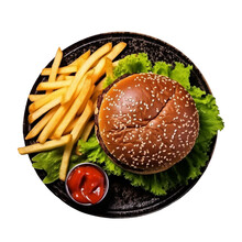 Delicious Fresh Tasty Burger With French Fries