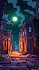 Sticker - illustration cartoon, a night street with lights on