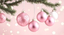 Christmas Balls Tree Decoration, Bokeh Circles On Background, Pastel Pink Photo