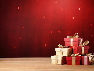 christmas gift boxes on red background