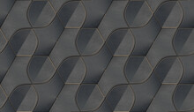 3D Illustration Of Hexagon Tiles With Golden Edge Decor