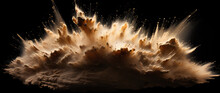 Sand Explosion, With Vibrant Splashes Of Gold Against A Captivating Dark Background, Beautiful Art