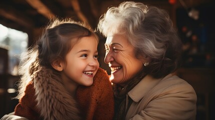 Grandmother with her grandkid, happiness, future, generations - created by Generative AI