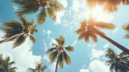 looking up to the sky while seeing palm trees