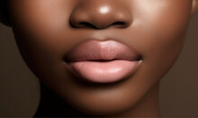 Generative AI Illustration Of Closeup Of Crop Anonymous Black Woman With Lipstick On Lips