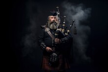 Scottish Traditional Bagpiper With Full Dress