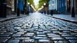 A cobblestone street with a pattern of rough uneven. Generative AI