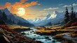 Beautiful landscape inspired by Olympic National Park - fictional landmark illustration