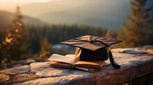 A Graduation Cap On Top Of A Book. Generative AI