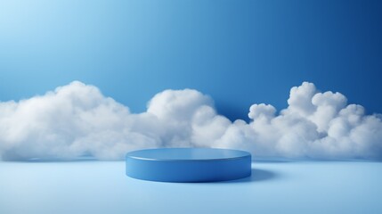 Wall Mural - Cloud background podium blue 3d product sky white display platform render abstract stage pastel scene. Podium stand light minimal cloud background studio dreamy pedestal backdrop png smoke geometric.