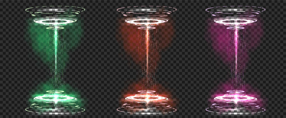 Poster - Circular portals, a teleport with a hologram. Projector or teleportation podium of the magic circle. Level up effect. Realistic teleportation portal.