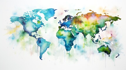 Naklejka na meble Hand drawn watercolor world map aquarelle illustration.