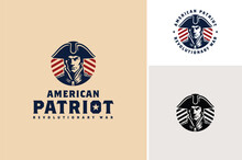 Classic Continental American Patriot Face Silhouette. Vintage United States Revolution War Army Soldier with Tricorn Hat Illustration Logo Design