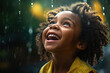 Commercial portrait photography of black children under summer rain in carefree and joyful atmosphere of happy childhood moments, perfect for cultural projects about children's day.
