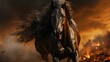 Illustration of a black horse from fire. Generative AI