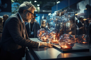 Aufkleber - a person exploring a global marketplace of ideas and innovation at an international technology expo.