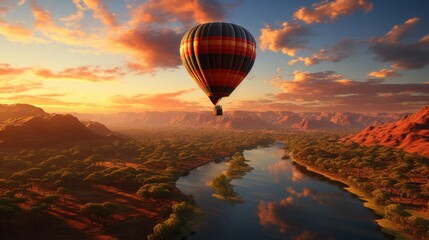 Wall Mural - Serene hot air balloon journey during the sunset hours. Generative AI