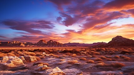 Poster - A breathtaking sunset over desert mountains