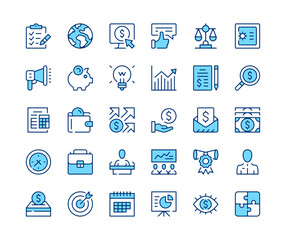 Aufkleber - Business icons set. Vector line icons. Blue color outline stroke symbols. Modern concepts