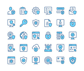 Poster - internet security icons set. vector line icons. blue color outline stroke symbols. modern concepts