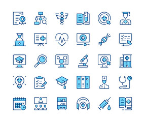Poster - Medical education icons set. Vector line icons. Blue color outline stroke symbols. Modern concepts