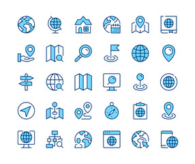 Poster - navigation icons set. vector line icons. blue color outline stroke symbols. modern concepts