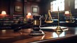 The Gavel's Authority: A Raw and Resolute Perspective , Judges gavel sits on a desk in a court room raw photography, Generative Ai 