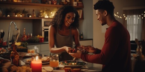 Young Black Couple Making Dinner