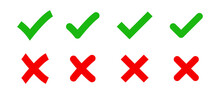 Green Check Mark And Red Cross Mark Icon Set