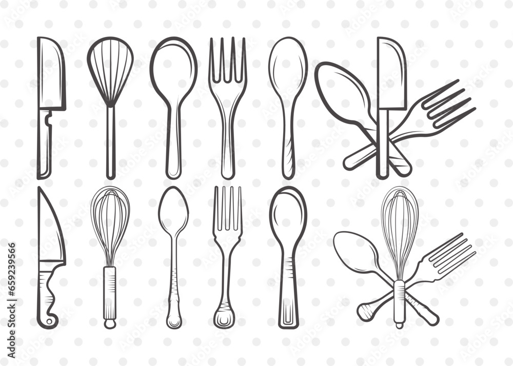 Vector de Stock Spoon Outline SVG Cut File | Fork Svg | Knife Svg ...