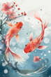 Japanese Koi Fish, Abstract Watercolor Pattern for Chinese New Year and Spring Festival