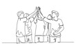 © onetime - Single continuous line drawing group of man and woman celebrating their successive goal with high five gesture together. Business meeting deal concept. One line draw graphic design vector illustration