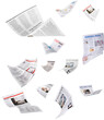 © Pixel-Shot - Many flying newspapers on white background