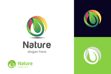 growing leaf logo icon design, circle Earth with plant graphic element, symbol, sign for green Earth Day, nature globe and greening earth logo template