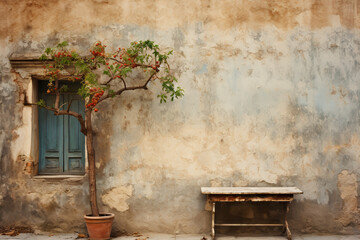 Wall Mural - old wall with window and seat