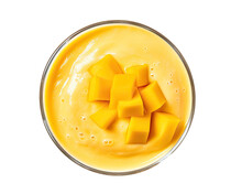 Mango Smoothie Isolated On Transparent Background, Top View
