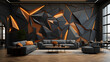 © L - Sophisticated Interior with Black 3D Polygonal Wall