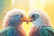 cartoon illustration, a pair of eagles kissing