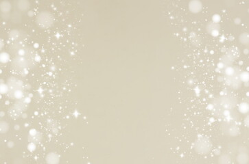 Wall Mural - Abstract beige sparkle background template with copy space.Christmas blur glitter bokeh festive backdrop. Moonbeam pantone color 2025