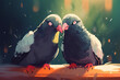 cartoon illustration, a pair of doves kissing