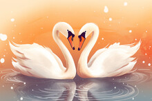 Cartoon Illustration, A Pair Of Swans Kissing