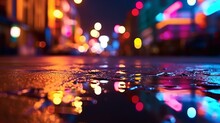 Blurred Lamp Lens Background With Water Rain On The Road