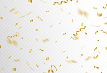 Confetti Explosion On A Transparent Background. Shiny Shiny Golden Paper Pieces Fly And Spread Around. Vector Illustration