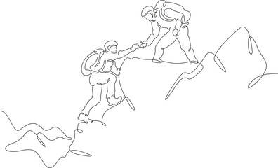 Poster - climbers at the top. climbing in the mountains in a group. mountaineering.mountain climb.scenery. hi